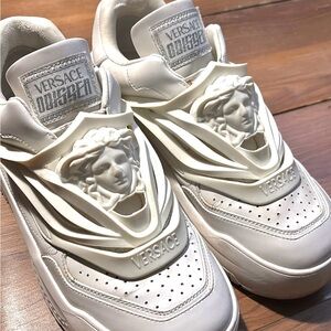 Versace Cream Sneakers with Medusa Accent